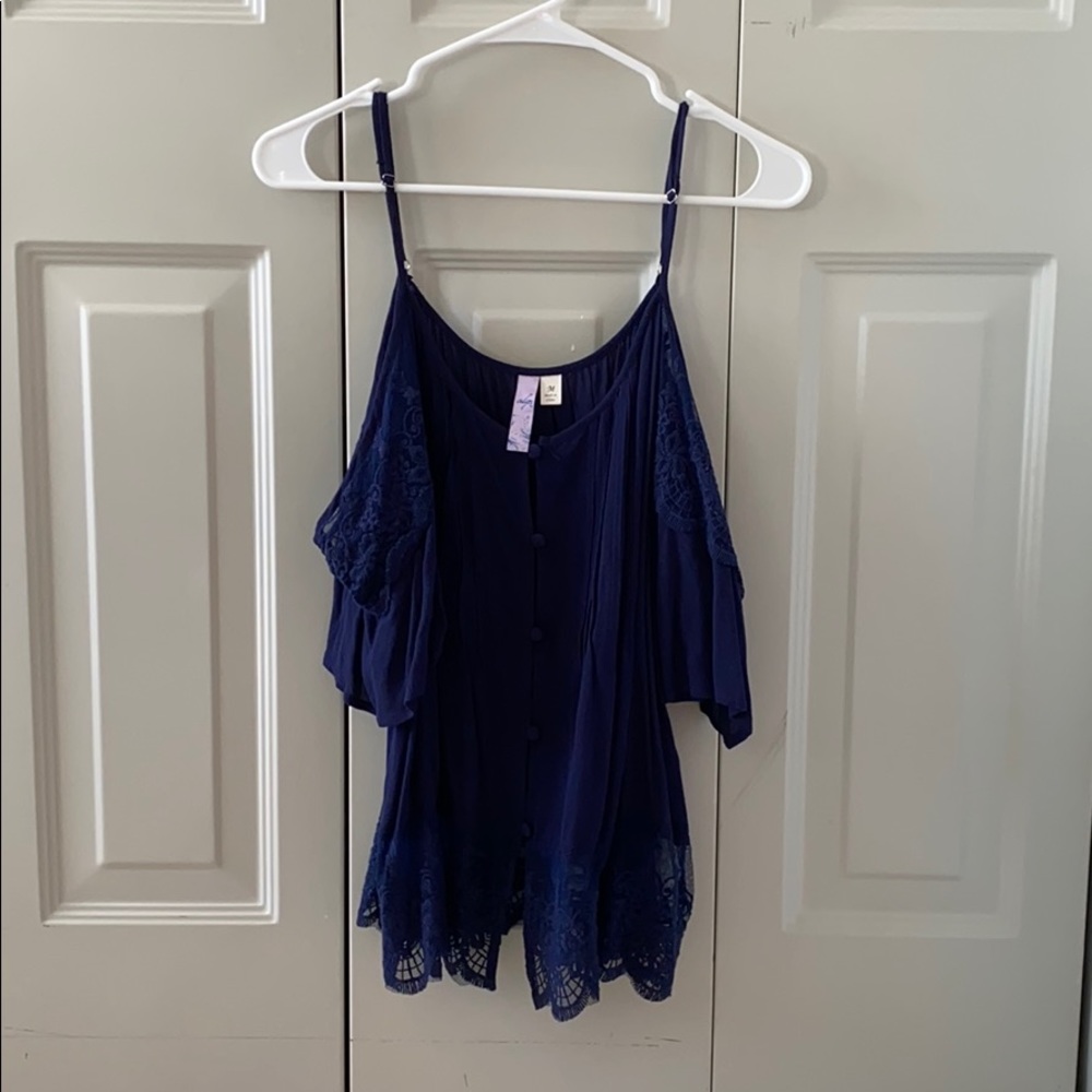 Navy blue off shoulder blouse